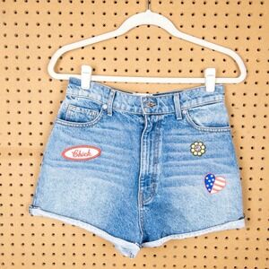 Revice Denim High Waisted Patch Shorts Blue Medium Wash Size 29 Made in LA